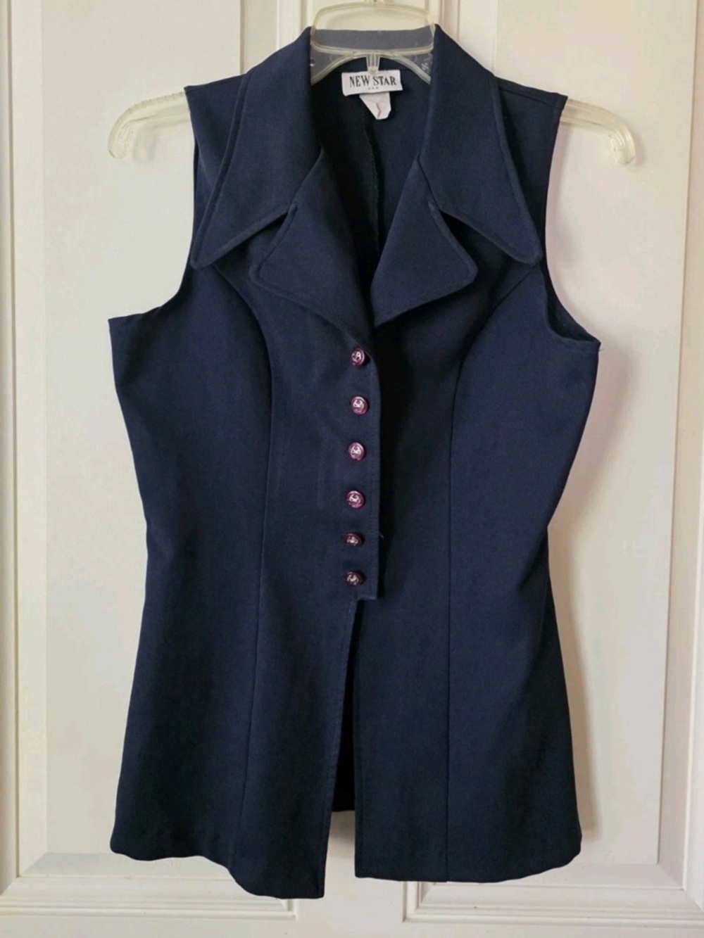 Vintage New Star - Womens Sleeveless Blazer Vest Navy Blue Button Front Sz Small